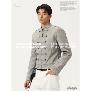 修身 排扣夹克水洗做旧复古短款 拿破仑外套 贵气宫廷短款 weave