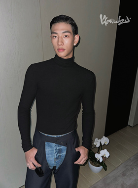 weave 性感天花板 锁温发热德绒时髦修身黑色半高领长袖打底上衣