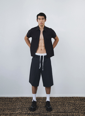 【现货】weave 双腰黑灰色宽松七分慵懒时髦西装短裤百搭不易皱