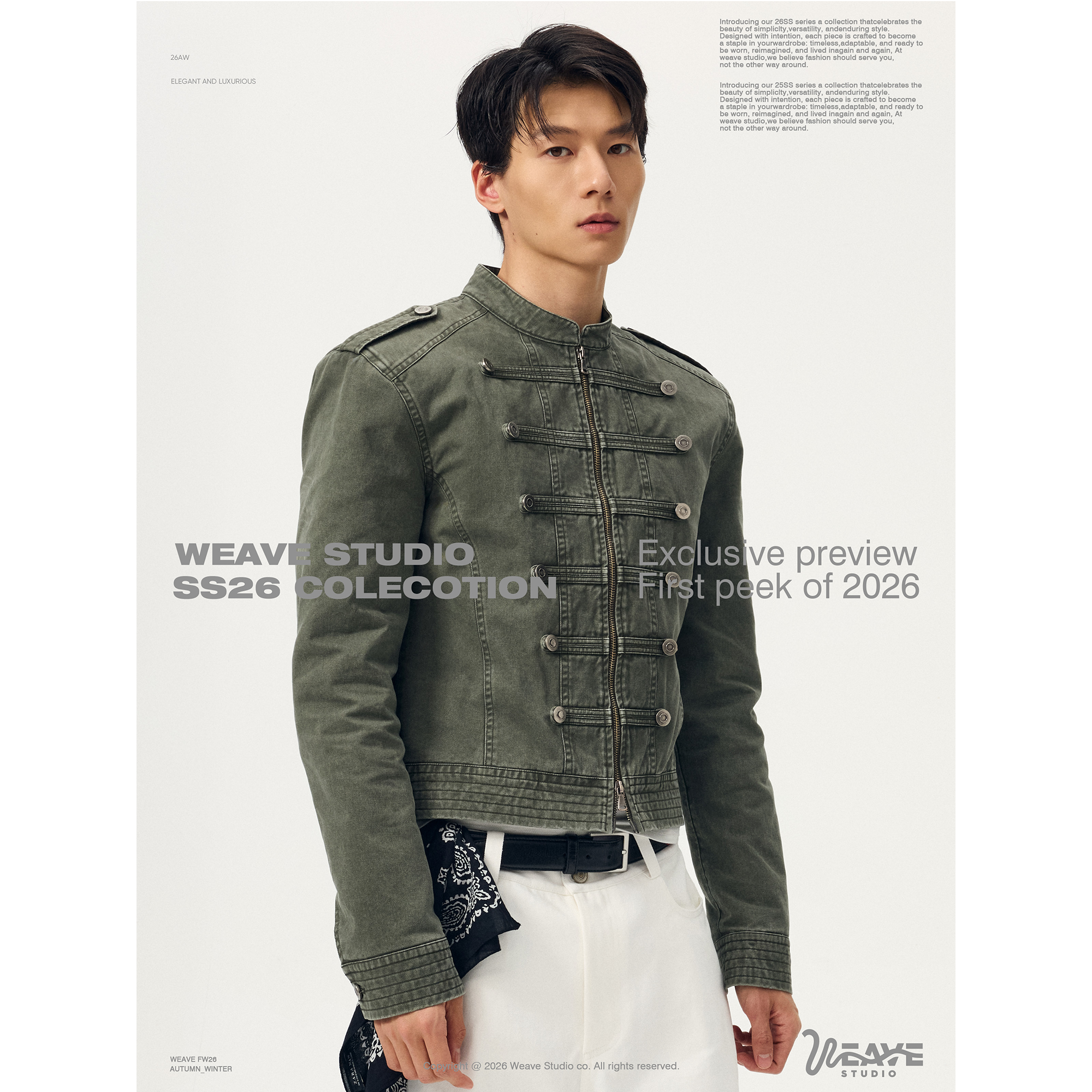 weave 复古vibe 军绿拿破仑宫廷摩登水洗短款修身排扣夹克外套