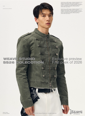 weave 复古vibe 军绿拿破仑宫廷摩登水洗短款修身排扣夹克外套
