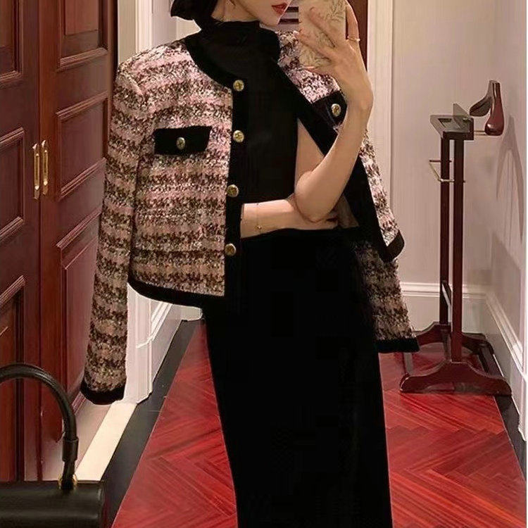 2025秋冬名媛小香风格子高级感外套女重工粗呢开衫上衣复古单排扣