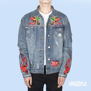 潮流观止 华人青年虎头牛仔夹克潮牌休闲男女情侣外套