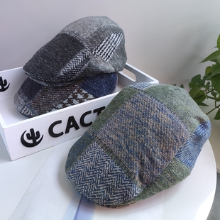 格子贝雷帽男士秋冬款灰色网红鸭舌帽男款休闲洋气好看的帽子