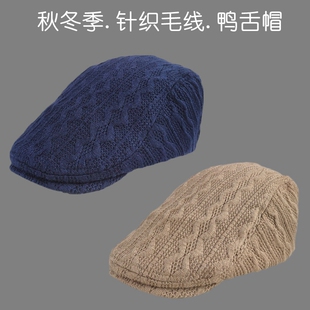 韩系贝雷帽女新款毛线灰色鸭舌帽子时尚秋冬季保暖前进帽男款