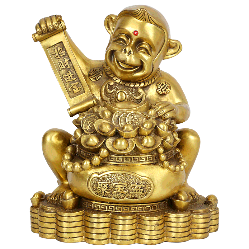 鼎风阁 猴子摆件招财进宝元宝猴子聚宝盆家居装饰工艺礼品