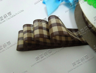 2CM咖啡米黄相间格子带苏格兰带蝴蝶结包装丝带织带