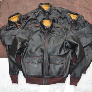 战损植鞣茶芯马皮A2外套男士 复古做旧空军员皮夹克 真皮飞行服美式