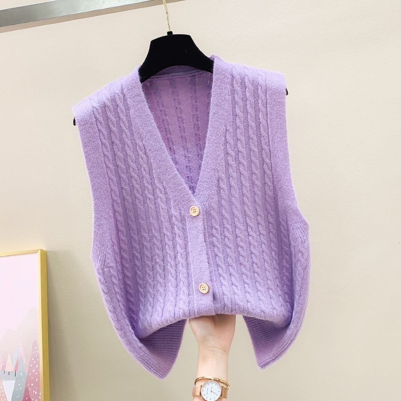 秋冬新款针织马甲开衫女宽松韩版外穿V领无袖坎肩毛衣背心厚外穿