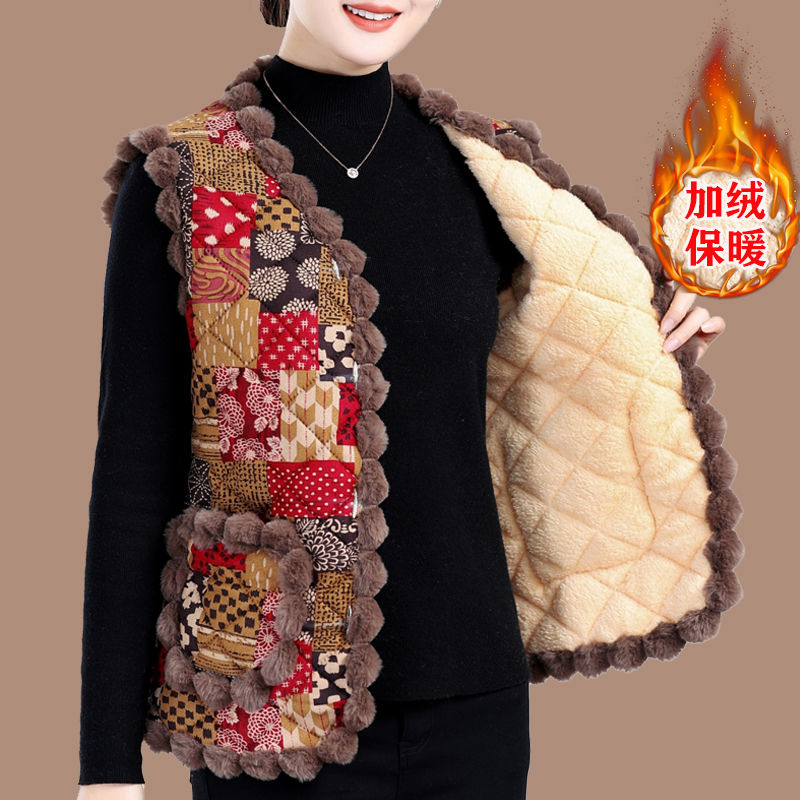 中老年女秋冬加绒马甲洋气新款保暖背心上衣加厚坎肩大码保暖外套