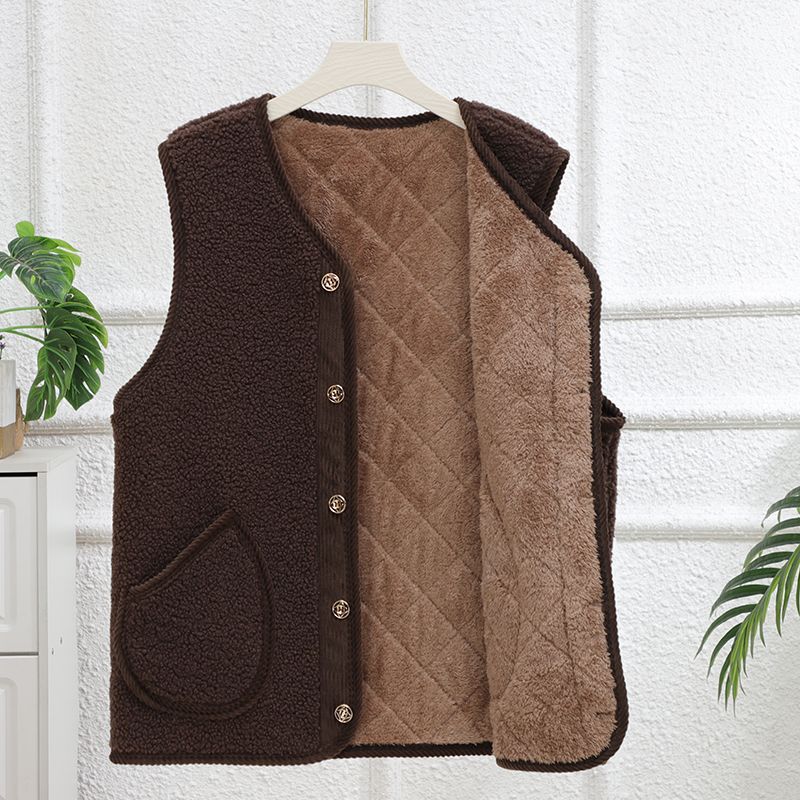 羊羔绒加绒加厚新款马甲中老年颗粒绒保暖坎肩爆款时尚新款高品质