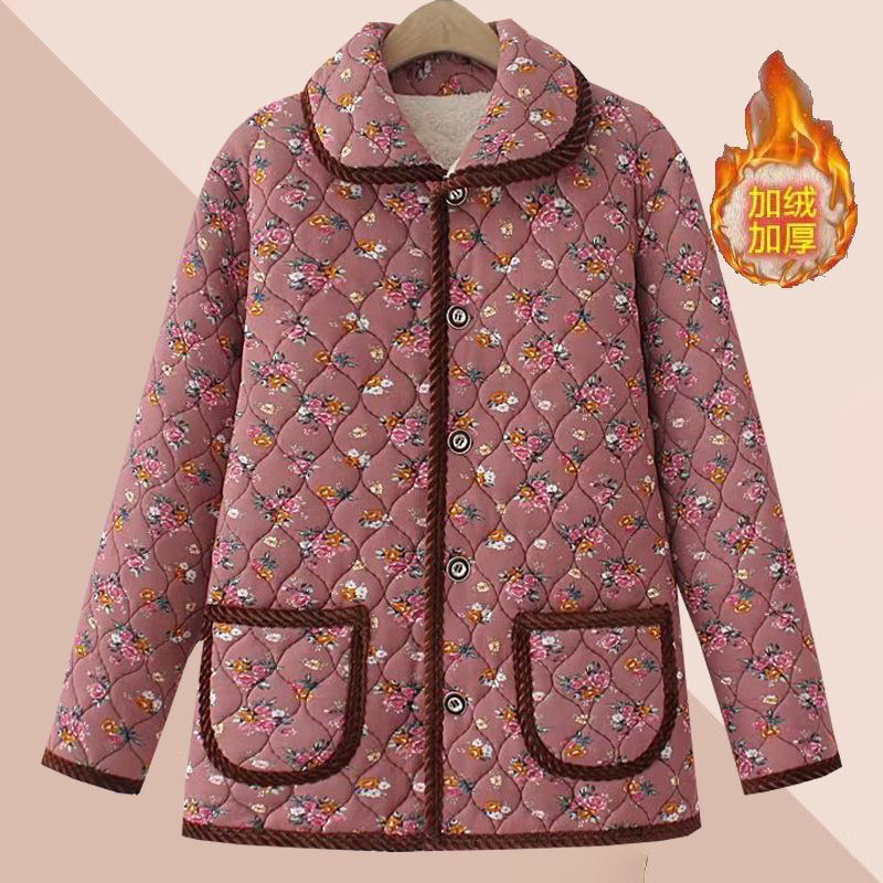 中老年妈妈女装冬装新款棉服爆款花色女士短款加绒棉袄保暖棉衣