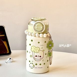 可爱小熊杯子保温杯女生高颜值学生上学专用吸管水杯2025新款儿童
