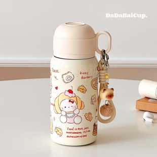 2025新款保温杯女生高颜值便携水杯学生上学专用吸管杯子三饮kt猫