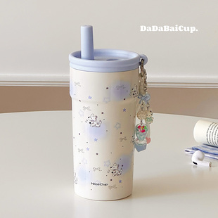 咖啡保温杯女生高颜值2025新款学生吸管杯子316不锈钢水杯星星狗