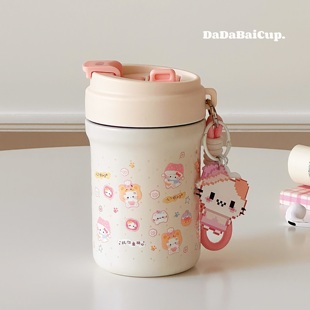 吸管保温杯2025新款 女生高颜值可爱水杯学生便携小巧双饮杯子kt猫