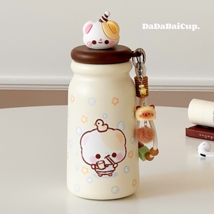 水杯可爱儿童保温杯上学专用新款 2025女生高颜值吸管杯子学生小熊