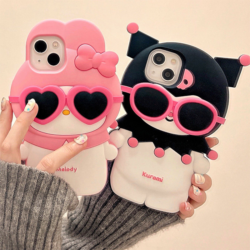 适用苹果15手机壳立体卡通墨镜库洛米iphone15promax可爱12美乐蒂11少女14pro新款13pro硅胶软创意防摔保护壳怎么看?