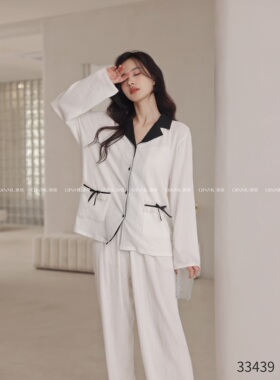 睡衣女士春秋纯棉长袖泡泡棉甜美可爱长袖家居服可外穿套装33439