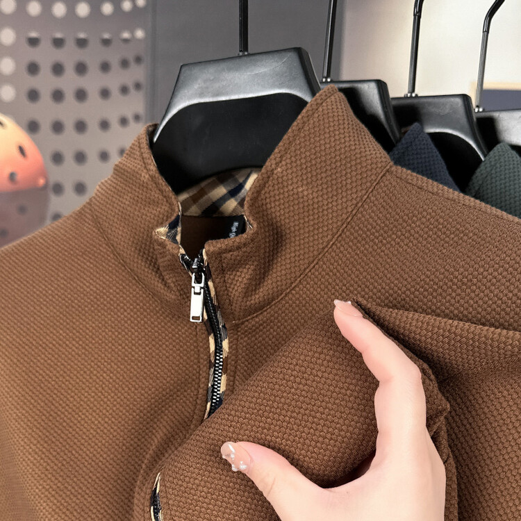 高档半高拉链领羊毛衫中青年男士秋冬季加厚保暖针织打底卫衣潮流