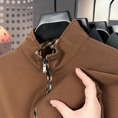 高档半高拉链领羊毛衫中青年男士秋冬季加厚保暖针织打底卫衣潮流