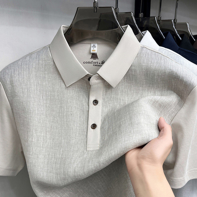 新款夏季高档中青年男士亚麻翻领短袖POLO衫潮商务休闲透气T恤衫