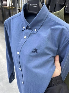 衬衫 新品 100%纯棉牛津纺长袖 男春秋装 潮 刺绣纯色男士 衬衣休闲寸衫