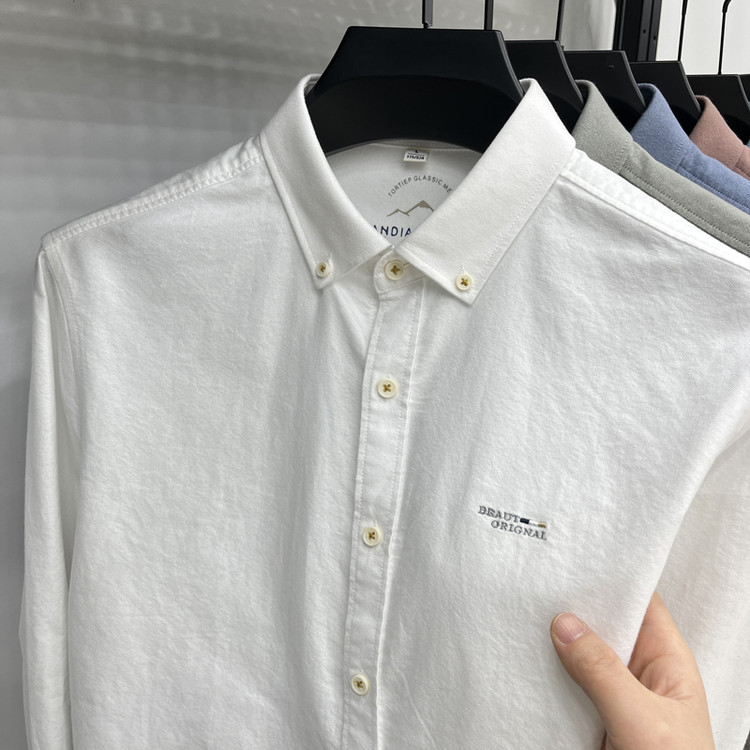 100%纯棉牛津纺衬衫男长袖秋季2025新款高端商务休闲男士衬衣免烫