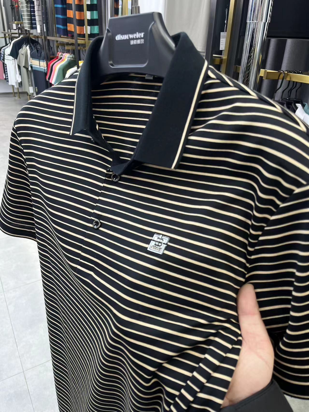 夏季新款 丝光棉条纹Polo衫男时尚休闲翻领男士短袖t恤上衣体恤衫