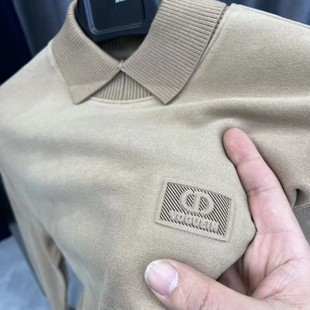 t恤 双面绒秋冬装 上衣打底衫 男保暖翻领纯色德绒男士 卫衣高弹长袖