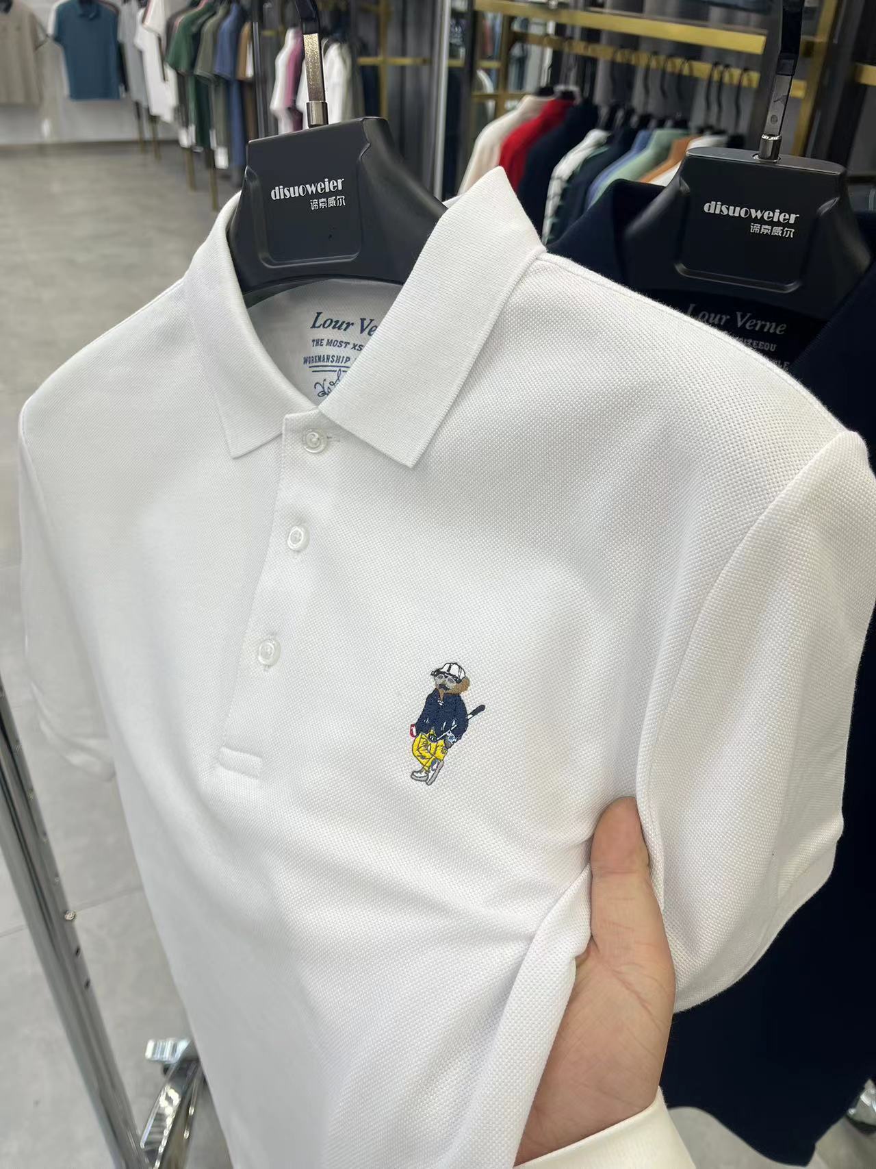 时尚休闲男士POLO衫高端潮牌小熊图案短袖体恤衫翻领修身男装上衣