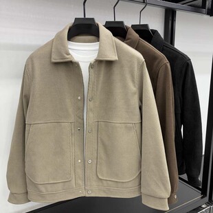 潮流工装 2026新款 春秋季 翻领夹克中青年男士 呢子外套潮 上衣服短款
