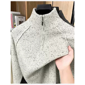 高档点子纱半高领拉链领羊毛衫 男秋冬季 加厚保暖针织打底毛衣潮流