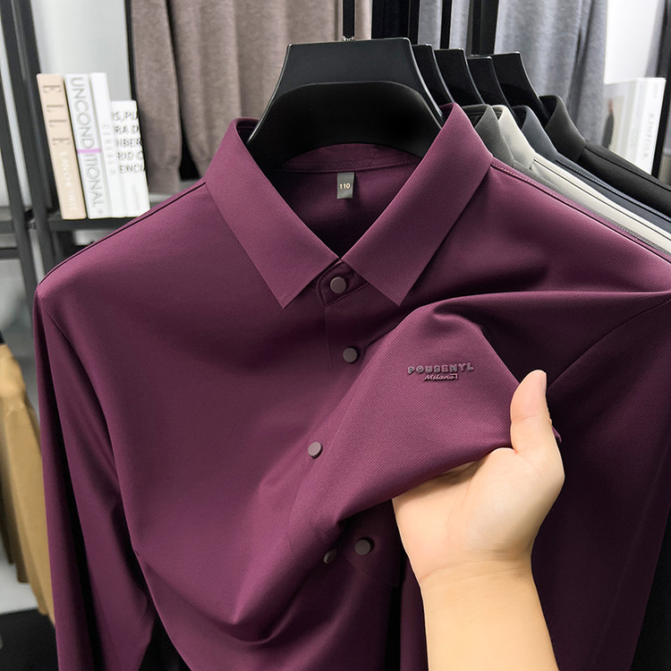 2025秋冬新款中年男士含羊毛长袖衬衫翻领商务休闲舒适爸爸衬衣潮