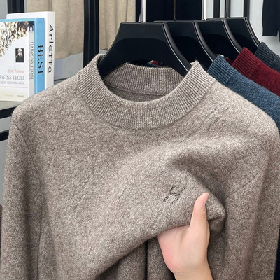 高档牦牛绒羊毛混纺男士半高领秋冬季加厚打底毛衣中年针织衫上衣