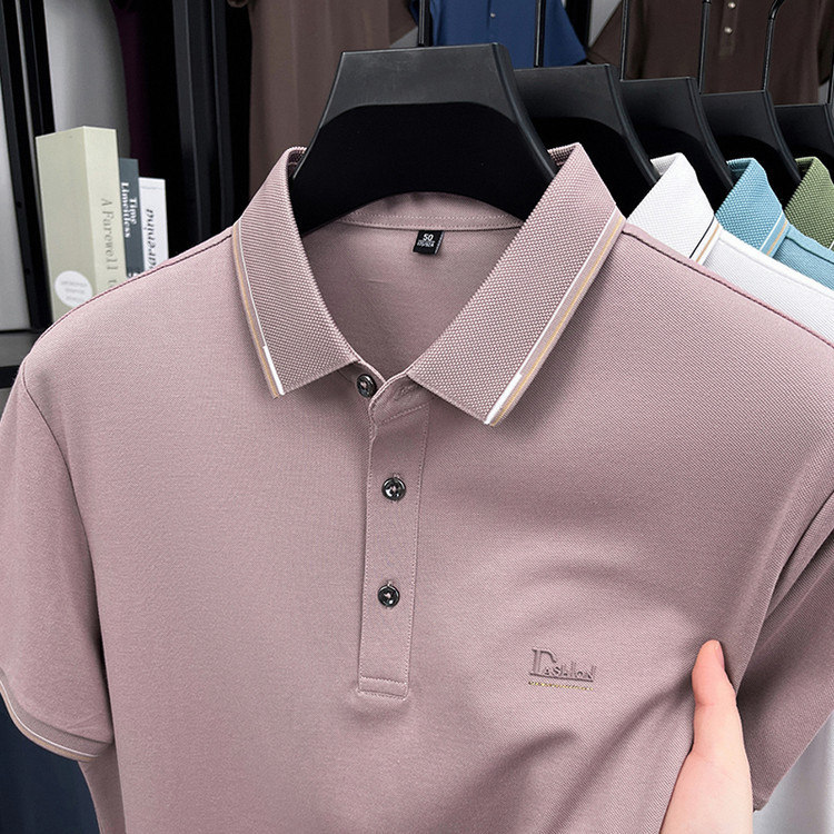 高档男士莫代尔短袖POLO衫夏季新款中年商务休闲时尚翻领T恤衫潮