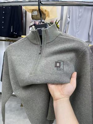 秋冬半拉链高领男士毛衣加厚保暖时尚高级感提花针织打底纯羊毛衫