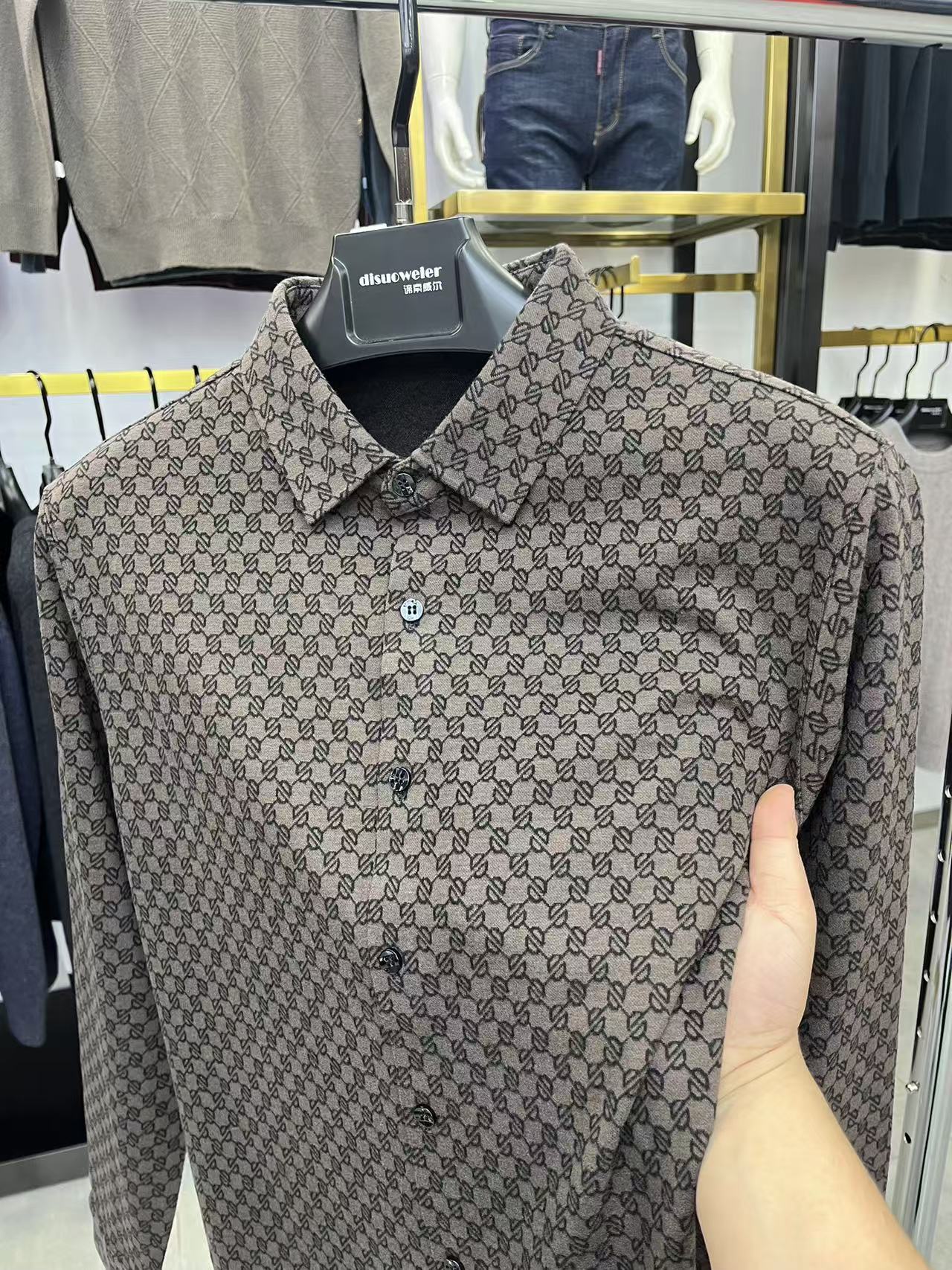 24年秋冬季高档软糯羊毛长袖衬衫中年男士保暖磨毛加厚衬衣爸爸装