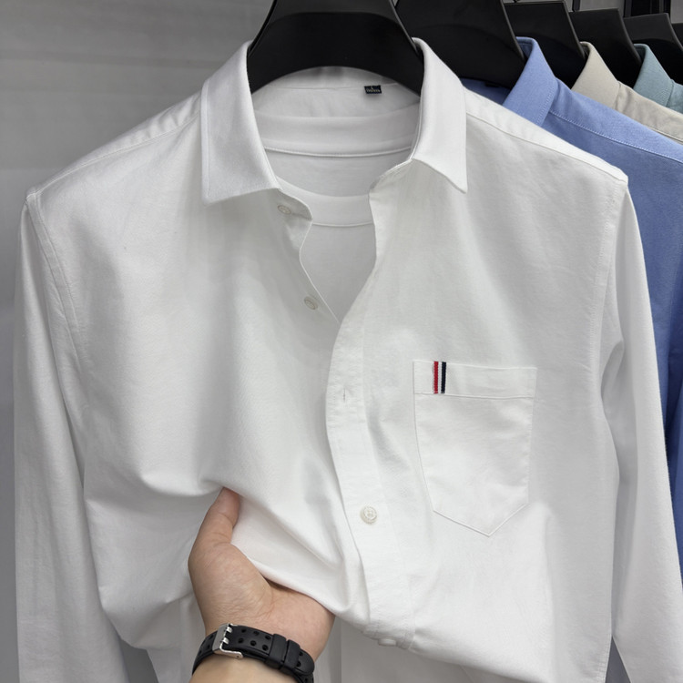 2025新款男士长袖衬衫纯棉牛津纺商务休闲百搭口袋中青年潮流衬衣