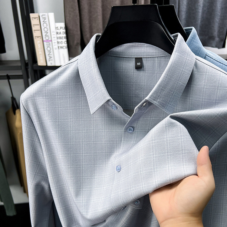新款长袖天丝衬衫男含羊绒桑蚕丝春秋款商务正装免烫休闲百搭衬衣