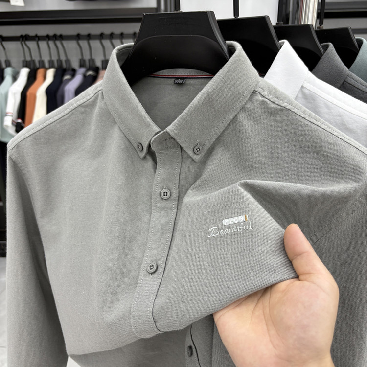 2025新款中青年男士长袖衬衫翻领商务休闲磨毛纯棉牛津纺潮流衬衣