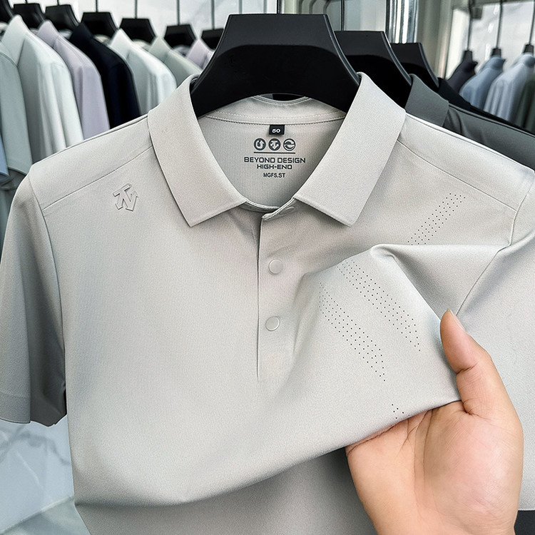 夏季薄款轻冰丝速干户外桑蚕丝亚麻短袖t恤男翻领爸爸打底Polo衫