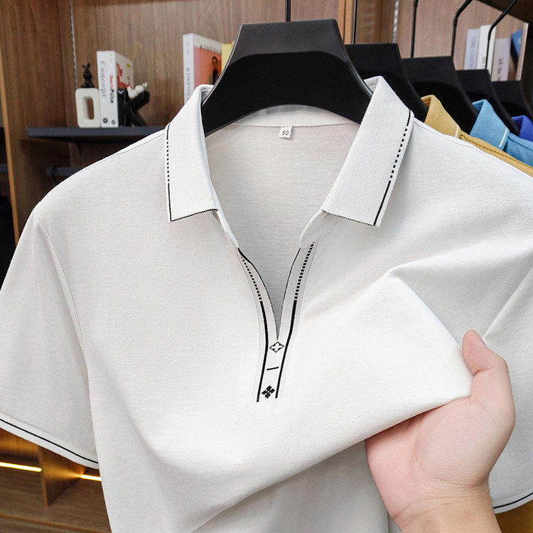 夏季男士新品剪刀领短袖时尚百搭个性精致潮流轻奢高级感高品质潮