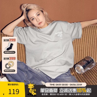 夏日潮牌宽松情侣装 RIC美式 重磅灰色凉感短袖 T恤男 男生T恤女 半袖