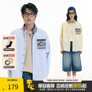 衫 RIC民族风条纹衬衫 衬衣外套女 潮牌情侣蓝色长袖 新款 男长袖 秋季