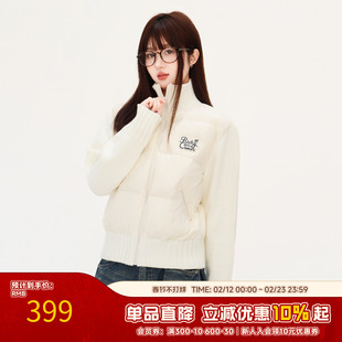 RIC毛衣袖拼接立领字母刺绣白鸭绒羽绒服男款冬季保暖夹克外套女