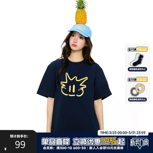 宽松潮牌情侣凉感速干半袖 夏季 女 T恤男生新款 RIC菠萝头藏青色短袖