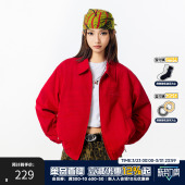 潮牌美式 RIC哈灵顿夹克男秋季 开衫 宽松情侣装 红色外套女 2025新款