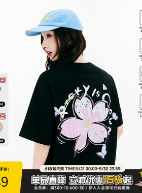 RIC蜡笔樱花凉感短袖T恤男夏日潮牌趣味情侣装速干半袖女明星同款