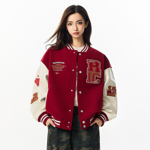 RIC毛巾绣情侣棒球服夹克外套